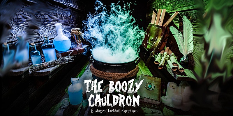 The Eventbrite banner for the Boozy Cauldron Pop-Up Tavern in Fort Lauderdale is shown.