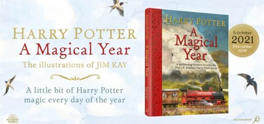 “Harry Potter – A Magical Year: The Illustrations of Jim Kay” Bloomsbury promotional graphic featuring cover and promo text