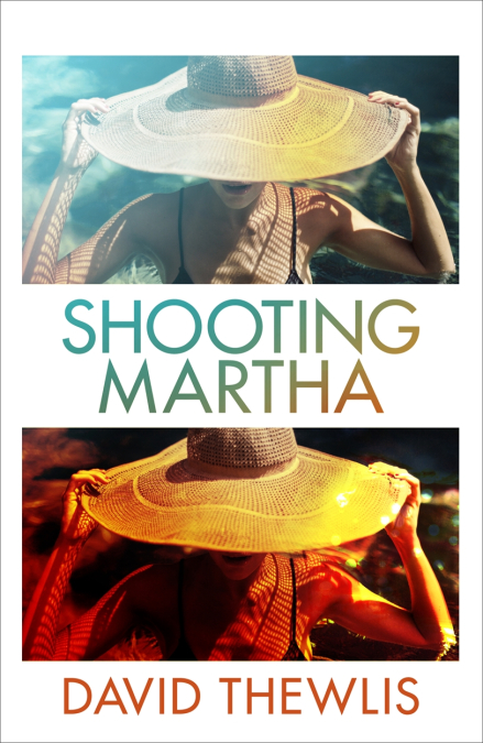 The cover art for "Shooting Martha" shoes a women in a swimming pool with a wide-brim hat covering her face. 