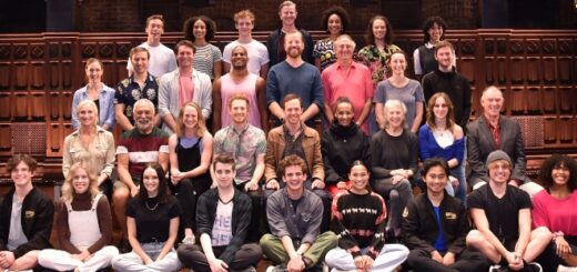 A big smiley group phto of the newest full cast of Cursed Child on the stage of the Melbourne production.