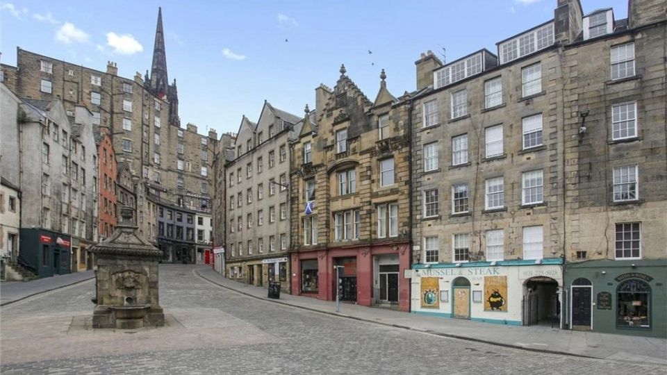 View of Edinburgh "Harry Potter" Airbnb shows off the charming Scottish shops in the area.