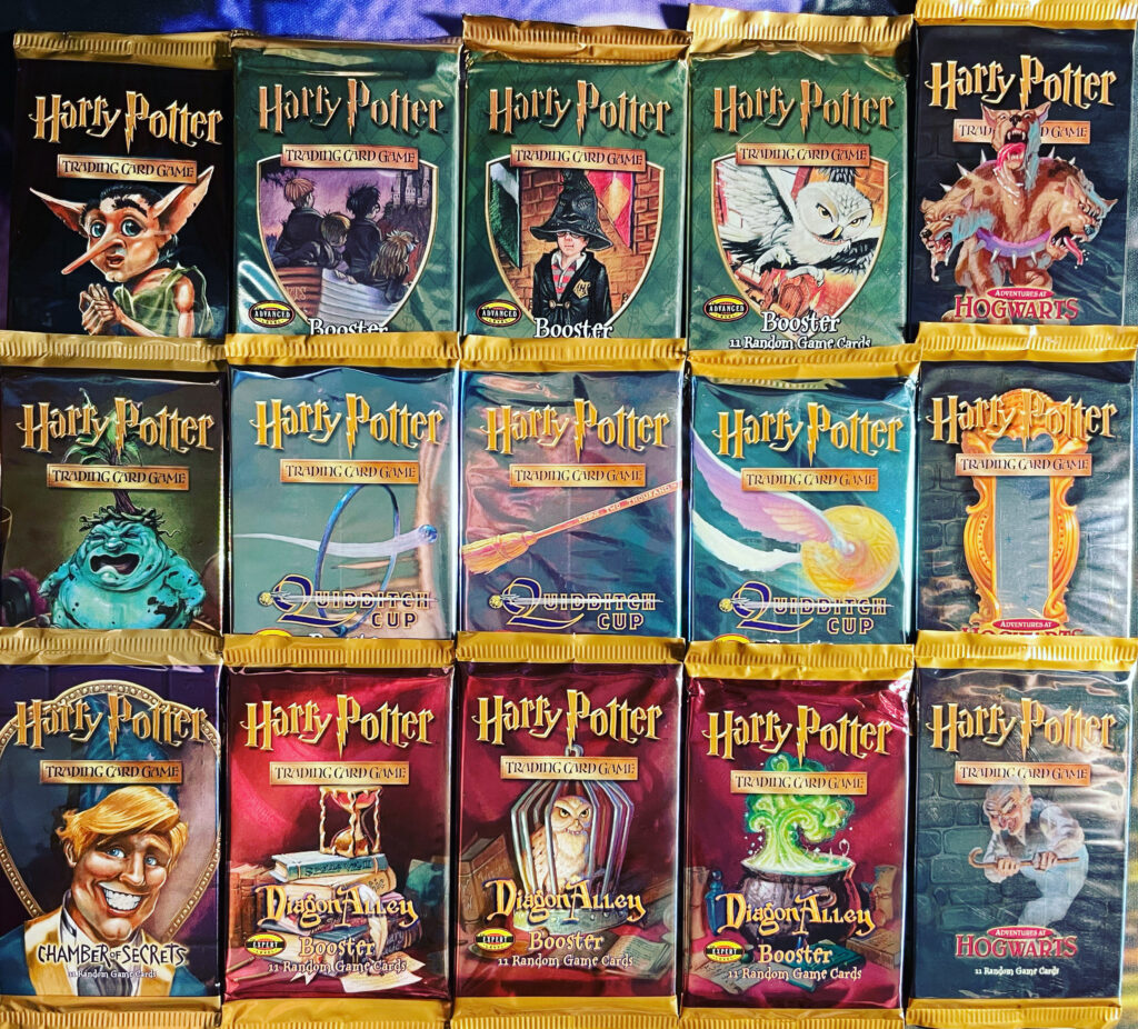 These are examples of HPTCG booster packs. 