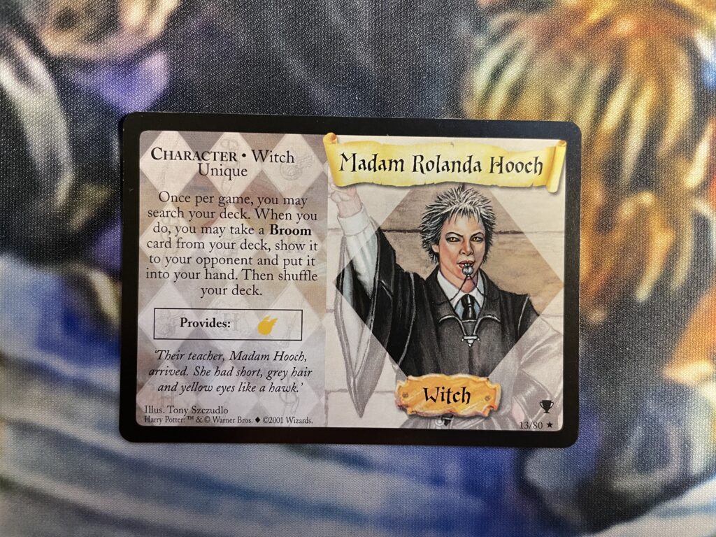 This is a Madam Hooch trading card. 