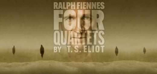 The face of actor Ralph Fiennes (Lord Voldemort) appears below the text, "Ralph Fiennes Four Quartets by T.S. Eliot" in a banner for the production at the Cambridge Arts Theatre.