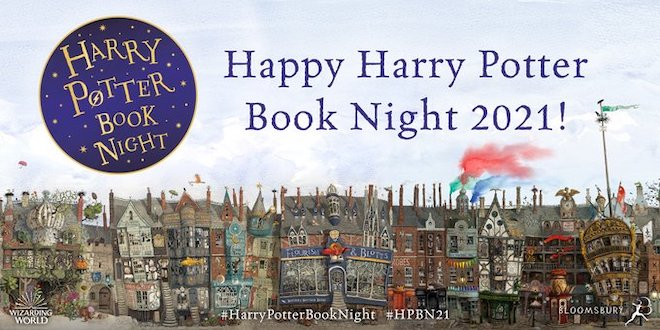 A featured image of a "save the date" banner for Harry Potter Book Night 2021 is shown.