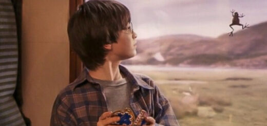 Harry Potter's Chocolate Frog escaping through the window of the Hogwarts Express