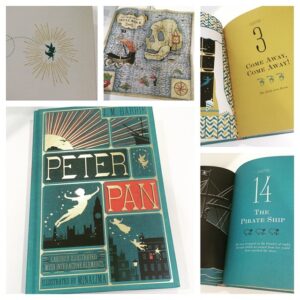A collage of images showing "Peter Pan" from the MinaLima Classics Colleciton