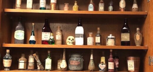 This is a cabinet of DIY Potions bottles.