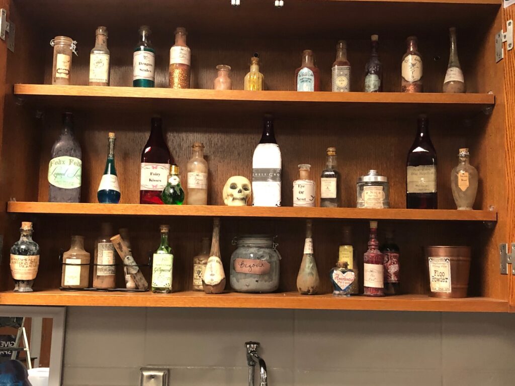 This cabinet holds DIY Potions bottles.