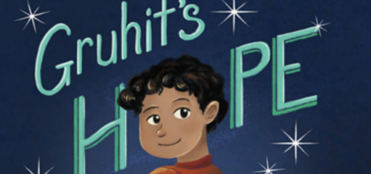 The cover of "Gruhit's Hope" by Darren Fink is shown as a featured image. The artwork, by Alexandra Brodt, features a young boy with dark skin, eyes, and hair against a blue background.