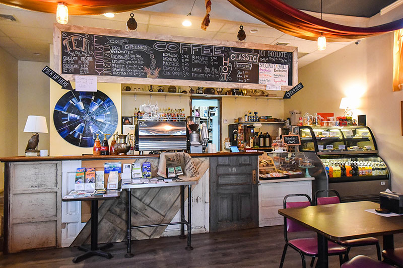 The counter at Muggles Mug coffee shop in Jim Thorpe, PA