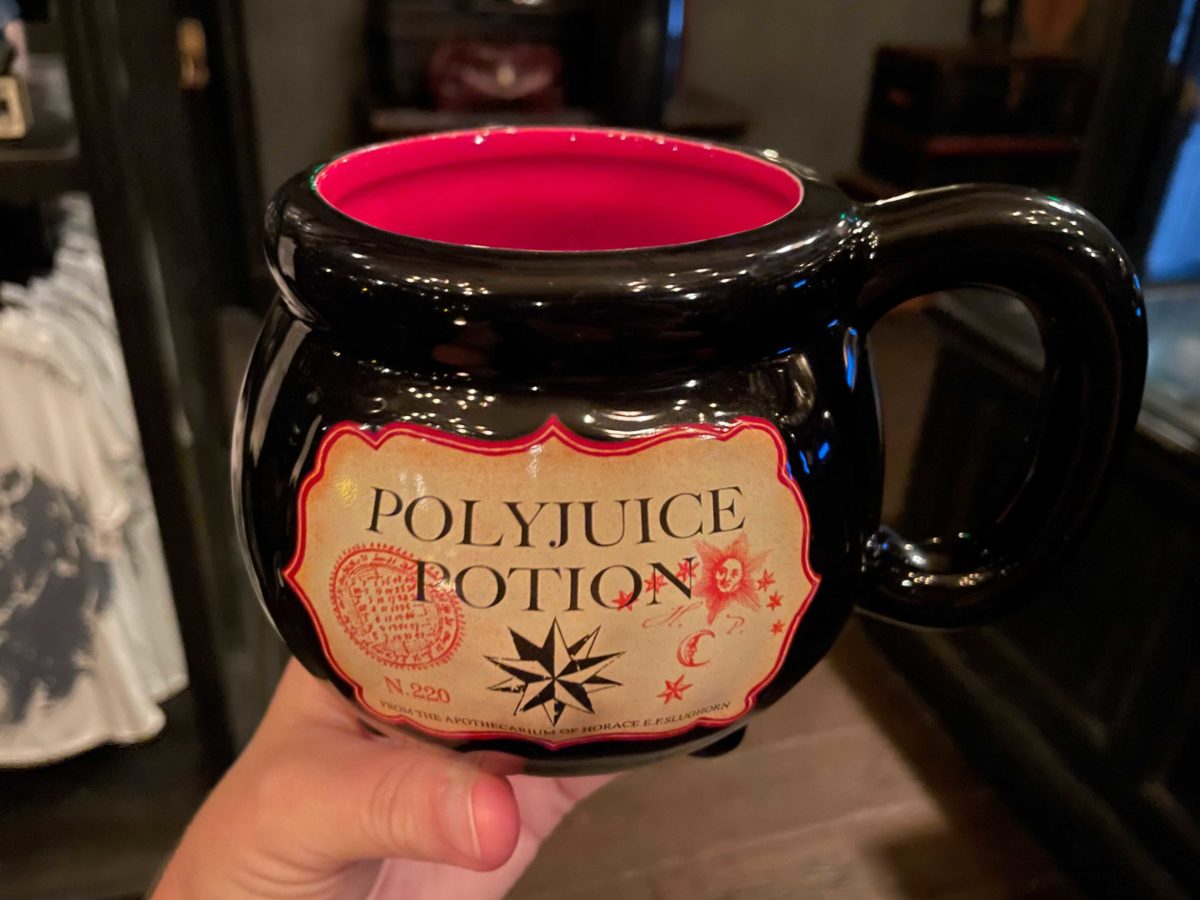 The Polyjuice Potion mug is shaped like a cauldron.