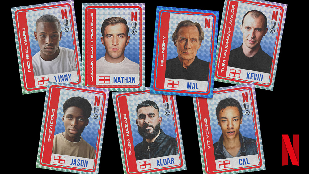 Player cards featuring the cast of Netflix's "The Beautiful Game".