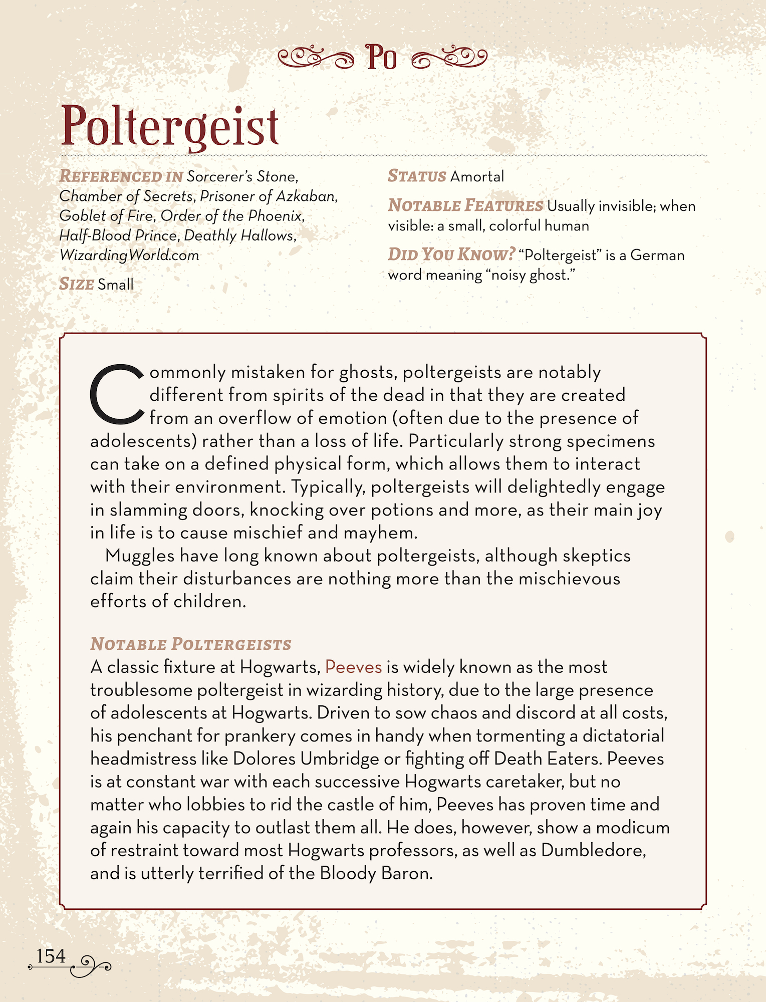 Poltergeist page from “The Unofficial Harry Potter Bestiary”