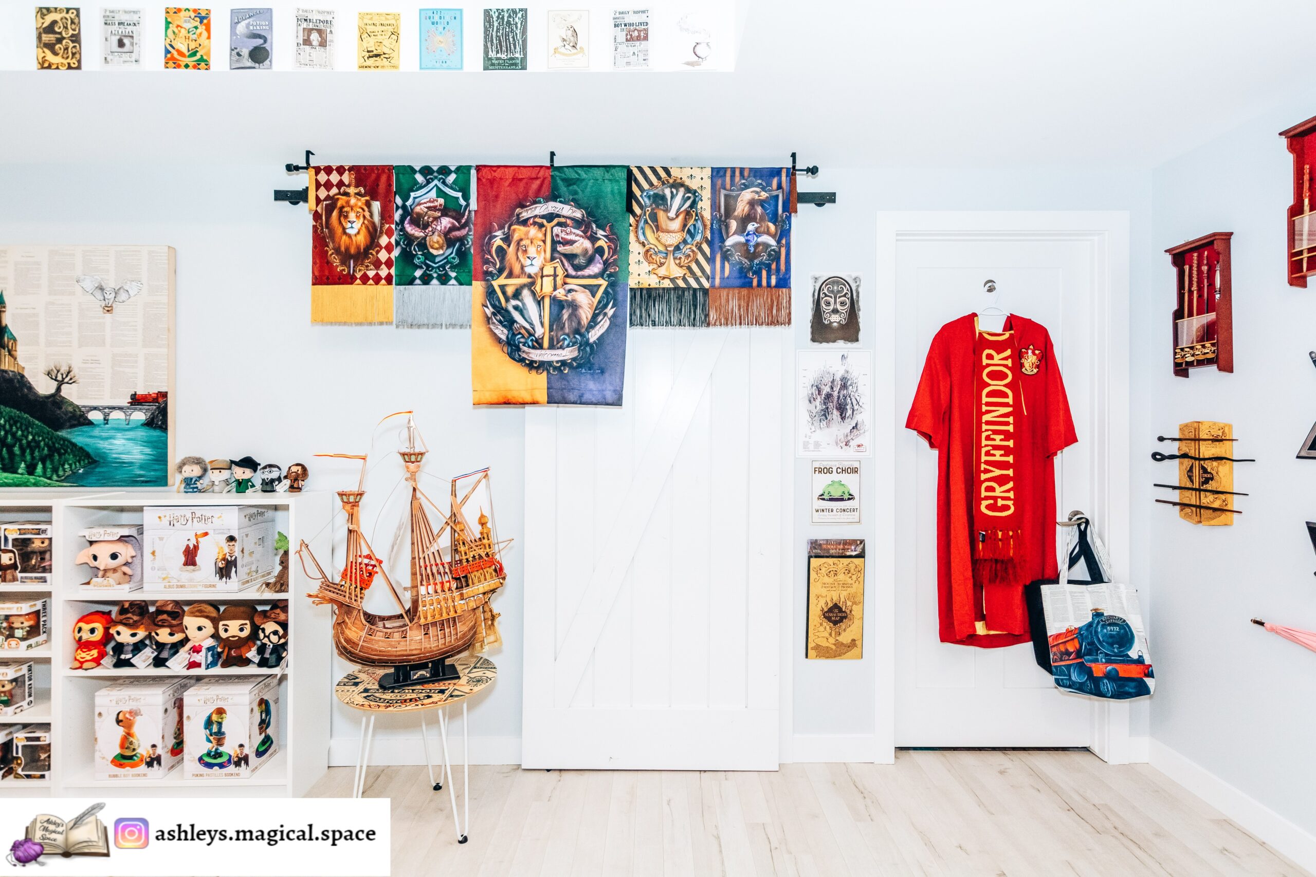 Ashley’s magical “Harry Potter” space is filled with merchandise and Gryffindor spirit.