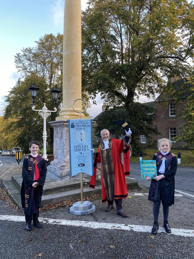 Mayor of Appleby, Gareth Hayes, with "Harry Potter" fans as Appleby receieved the Honorary Quidditch Town Status
