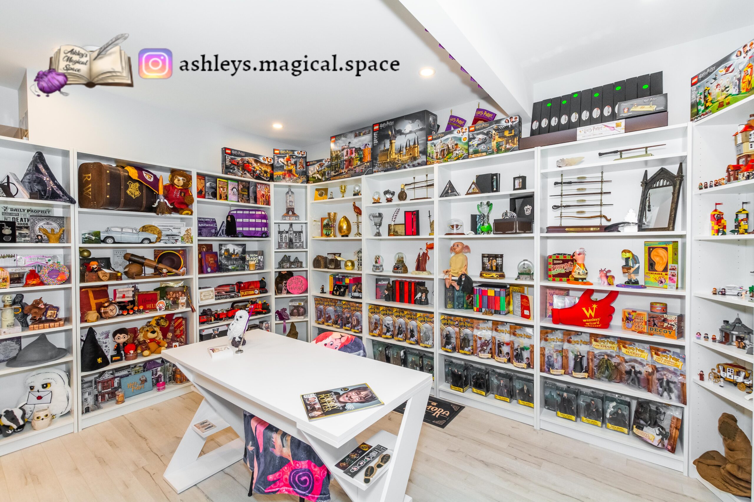 Ashley’s magical “Harry Potter” space is filled with merchandise and Gryffindor spirit.