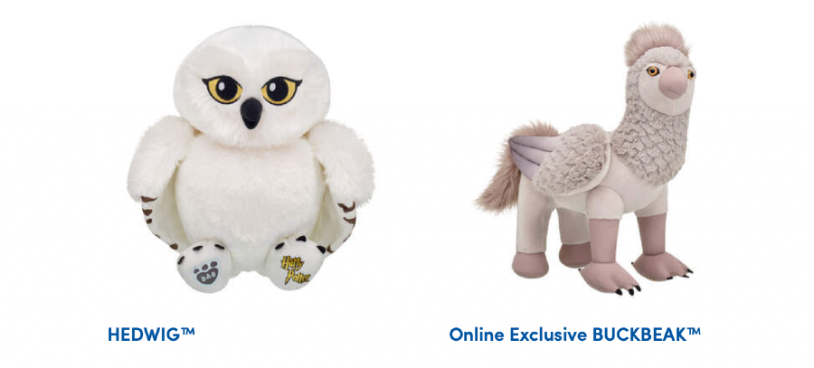 Buckbeak and Hedwig as stuffed animals from Build-A-Bear.