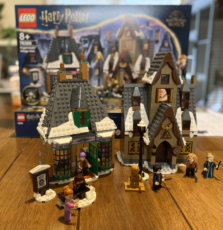 LEGO Harry Potter set built and set up for display.