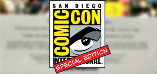 The logo for San Diego Comic-Con Special Edition is shown. Behind it is a blurred photo of the back of a Comic-Con name placard.