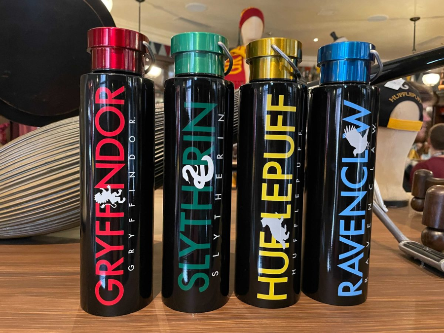 New Hogwarts House water bottles are pictured at Universal Orlando as photographed by WDW News Today.