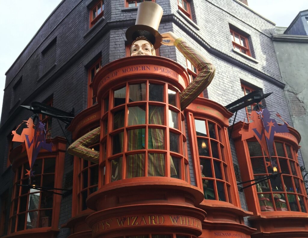 This is the storefront to Weasley's Wizard Wheezes.