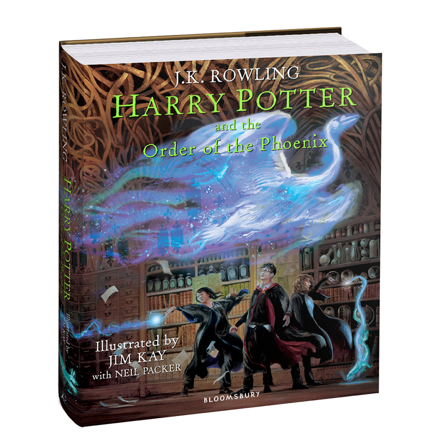 The cover of the Illustrated Edition of "Harry Potter and the Order of the Phoenix" is shown, with art by Jim Kay and Neil Packer.