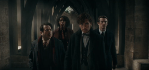 Newt, Jacob, Theseus, and Lally at Hogwarts.