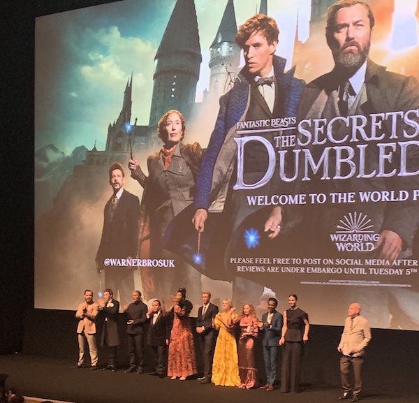 A photo of the cast of "Fantastic Beasts: The Secrets of Dumbledore" at the premiere.