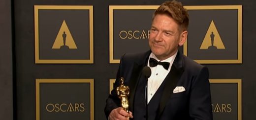 Sir Kenneth Branagh (Gilderoy Lockhart) is pictured backstage in a video from "Variety" as he accepts his Academy Award for Writing (Original Screenplay) at the 94th Academy Awards.