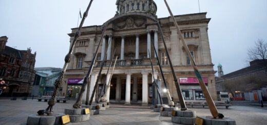 To celebrate the release of "Fantastic Beasts: The Secrets of Dumbledore," nine 15-foot wands have been erected in Queen Victoria Square in Hull, England.