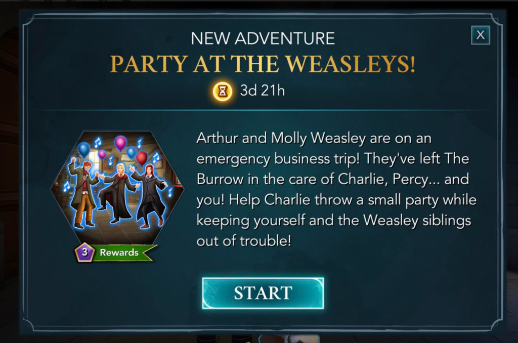 Party at the Weasleys quest in "Harry Potter: Hogwarts Mystery"