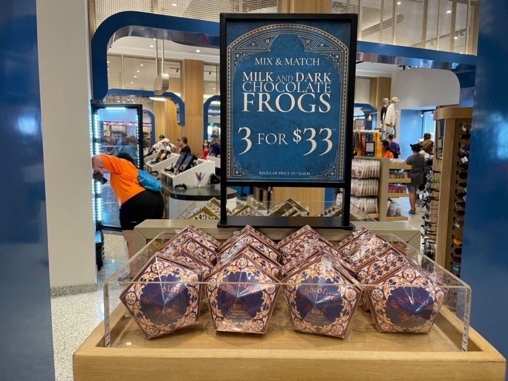 This is a photo of dark chocolate frogs on sale at Universal Orlando Resort.