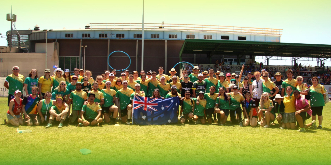 There are Muggle quidditch players from Australia in a group photo.