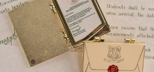 Harry's acceptance letter as an enamel pin from Harry Potter Fan Club.