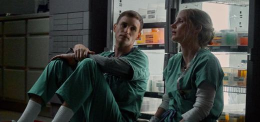 Eddie Redmayne and Jessica Chastain appear in character in a still from "The Good Nurse."