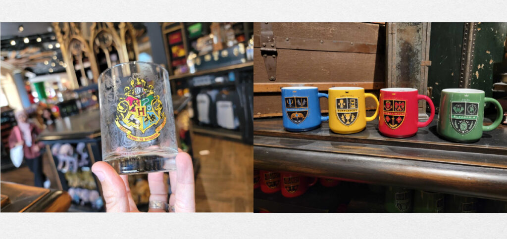 Mugs and glasses to show your Hogwarts and House pride.