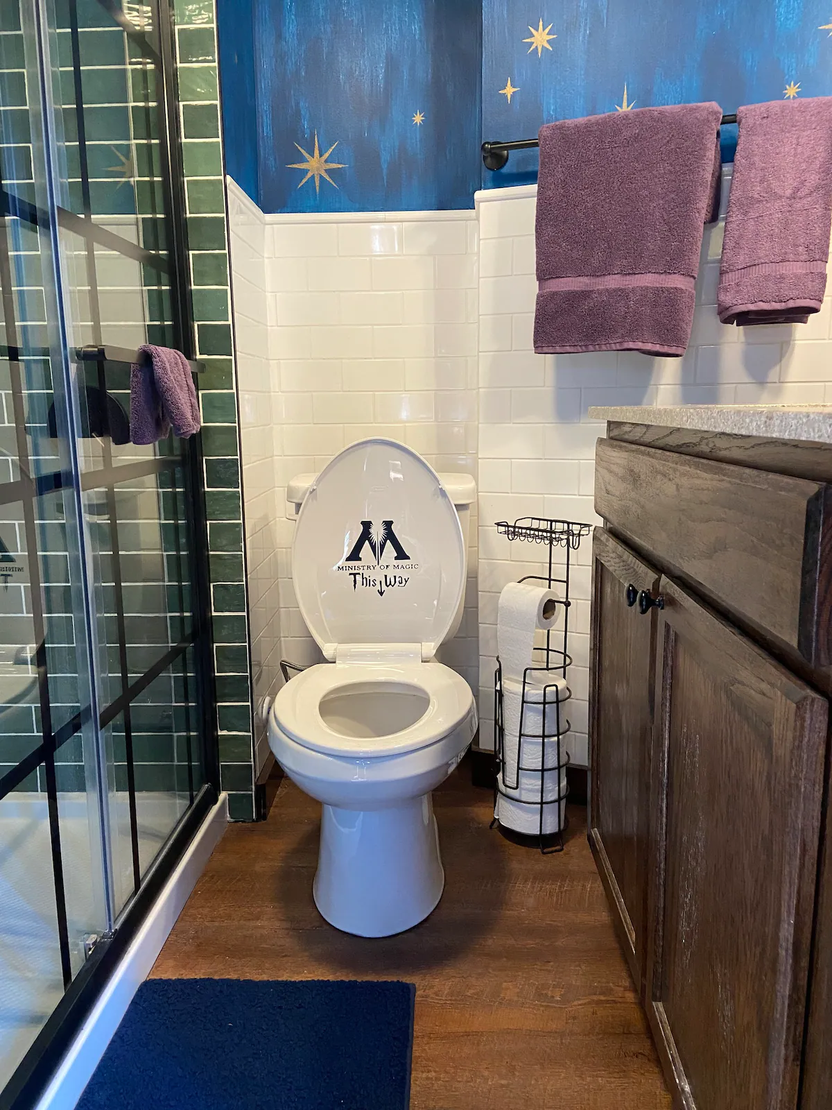 The bathroom of the Wizard’s Trolley includes an entrance to the Ministry of Magic via toilet.
