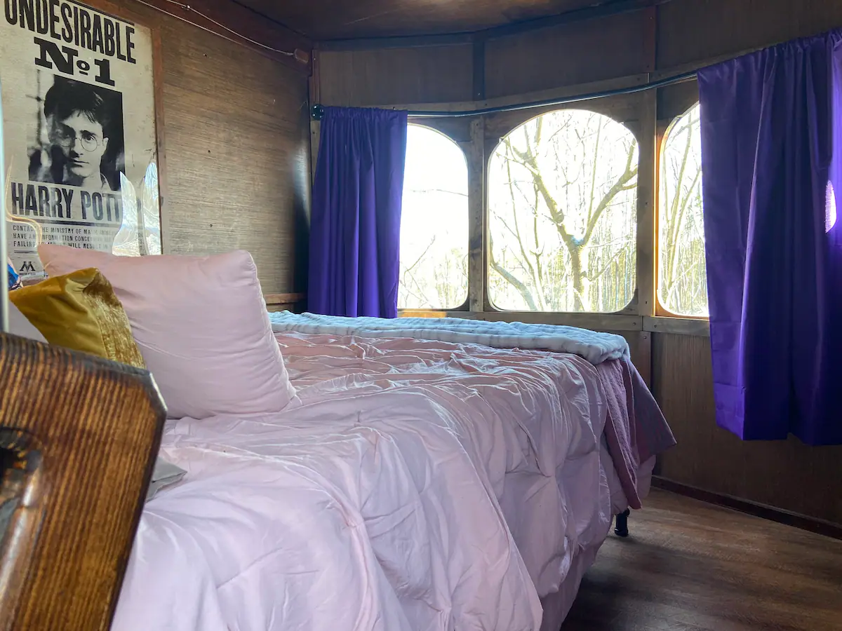 The master bedroom of the Wizard’s Trolley boasts an incredible view of the outdoors.