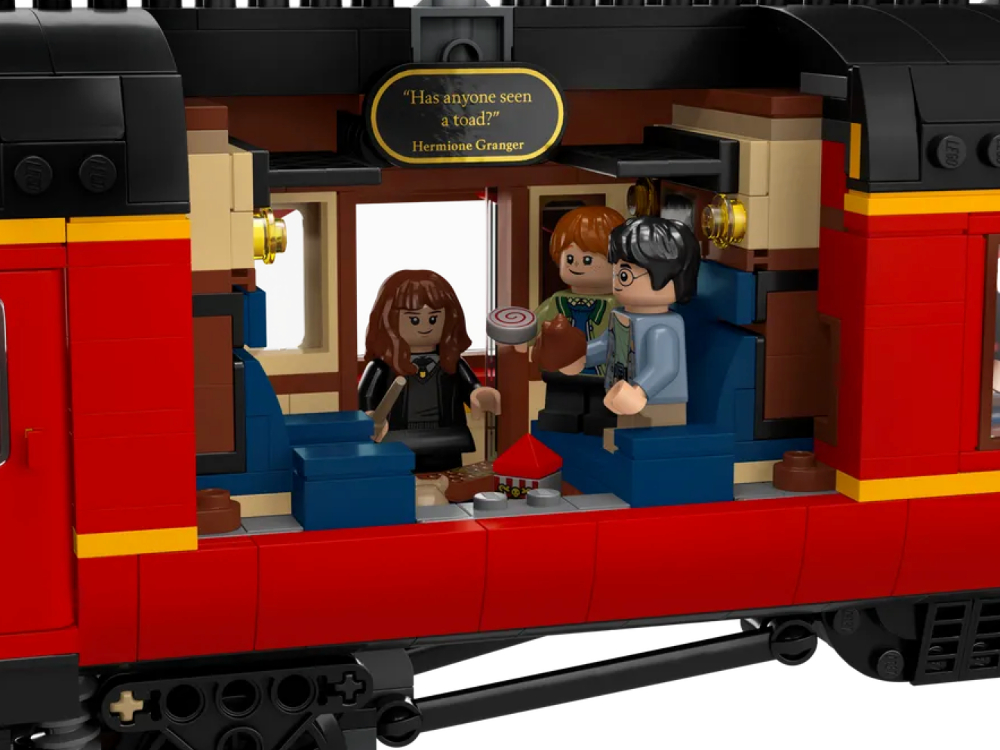 A section of the Hogwarts Express LEGO set that features Harry, Ron, and Hermione’s first meeting from “Harry Potter and the Sorcerer’s Stone.”