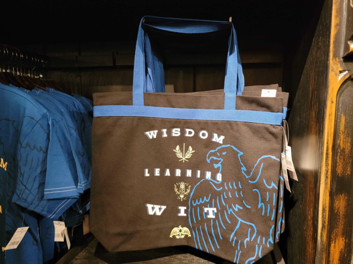 A Ravenclaw tote available at Universal Studios Hollywood features the House’s attributes and includes a blue handle.