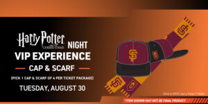 An advertisement for the "Harry Potter and the Cursed Night" hosted by the San Francisco Giants featuring exclusive merchandise.