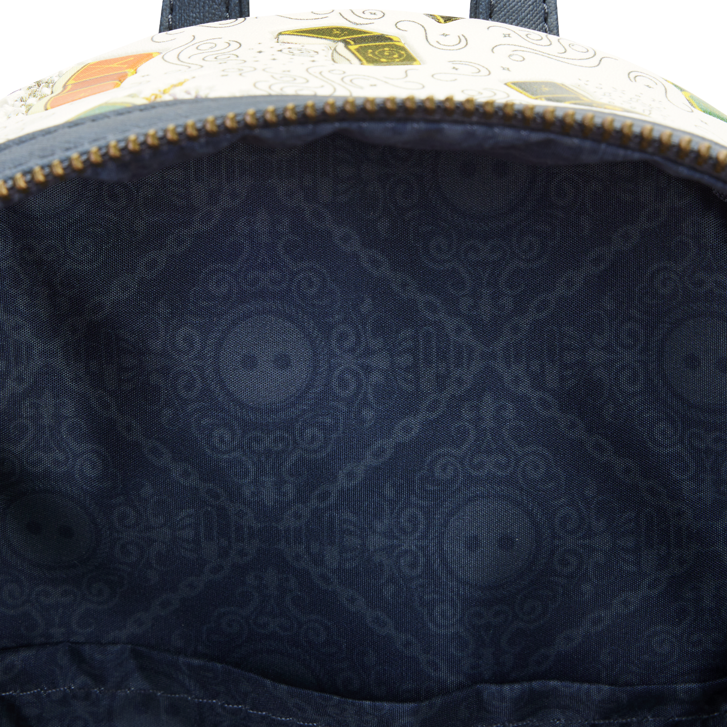 The inside lining coordinates with the print covering the outside of the backpack.