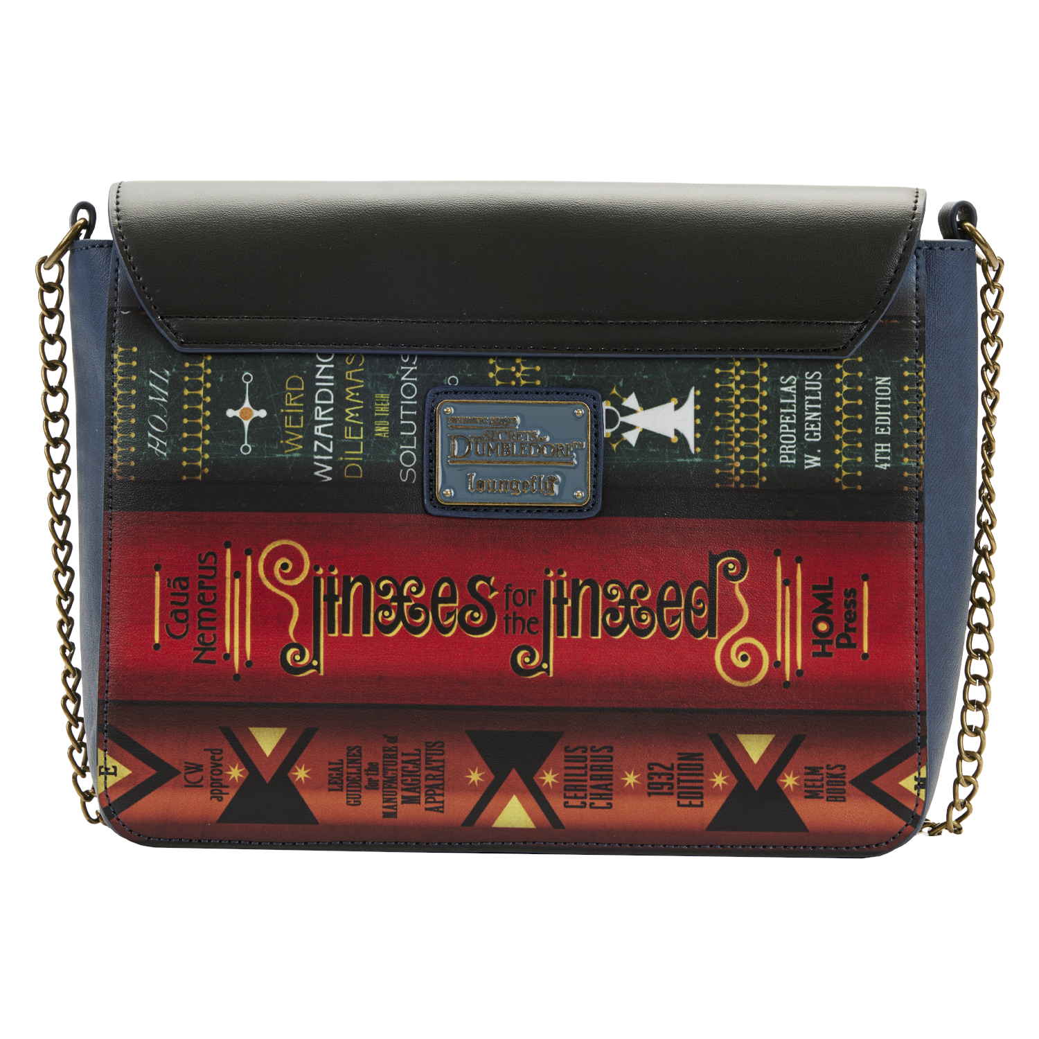 The Fantastic Beasts Magical Books Crossbody Bag is covered in enchanted texts on the back as well as the front.