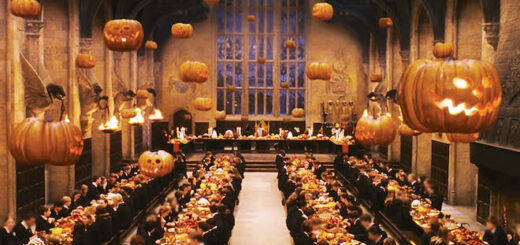 This is Halloween in the Great Hall at Hogwarts.