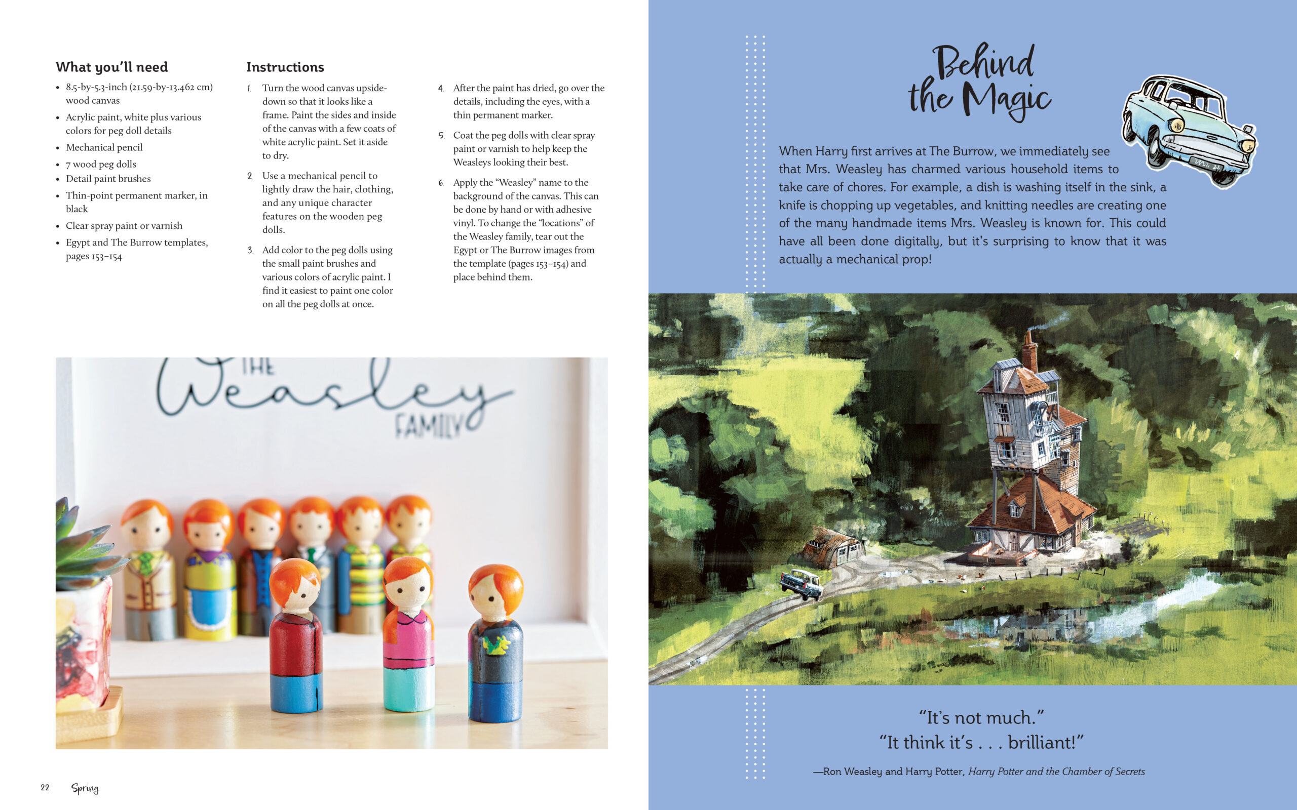 “Harry Potter: Homemade” features instructions for a Weasley family peg doll portrait.