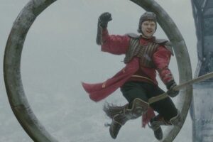 Ron Weasley playing Quidditch.