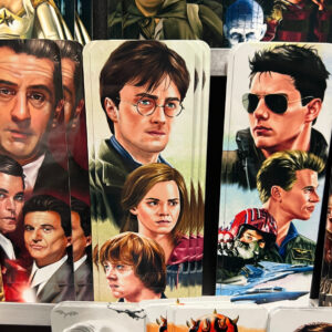 Harry, Ron and Hermione are featured on a bookmark.