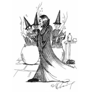 This is J.K. Rowling's illustration of Snape in Potions class.
