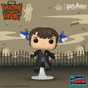 A NYCC exclusive Funko Pop! features Neville Longbottom and two Cornish pixies.